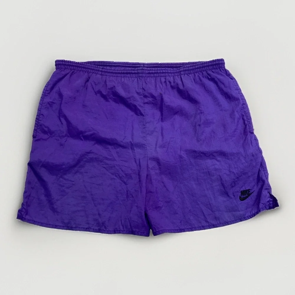 Vintage Nike Swim Trunks Mens S Purple Nylon Big Logo 90s Shorts
